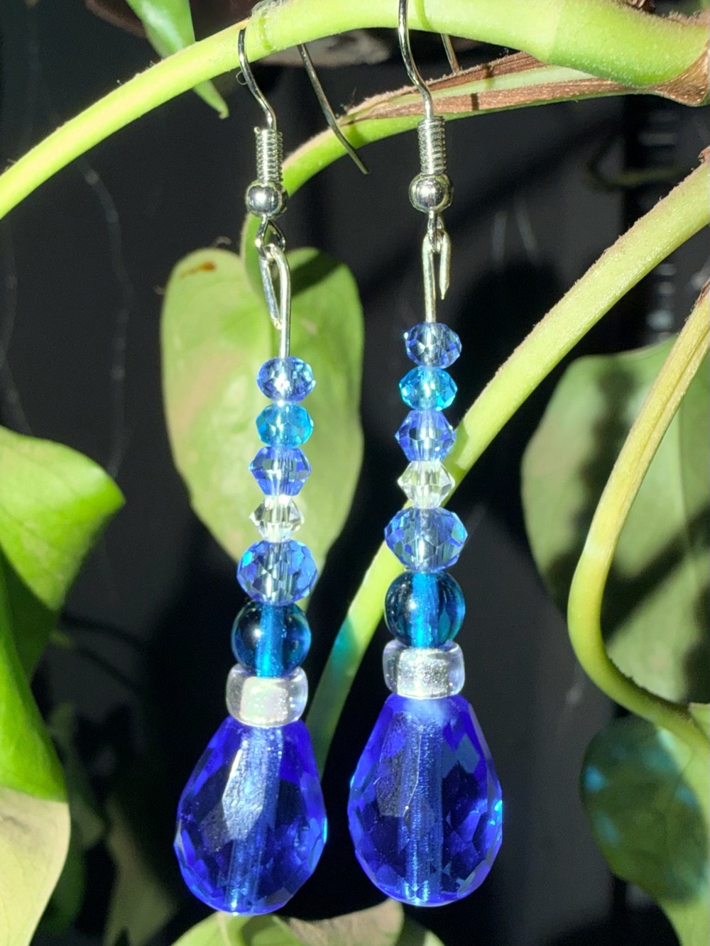 Handmade Blue Crystal Teardrop Dangle Earrings